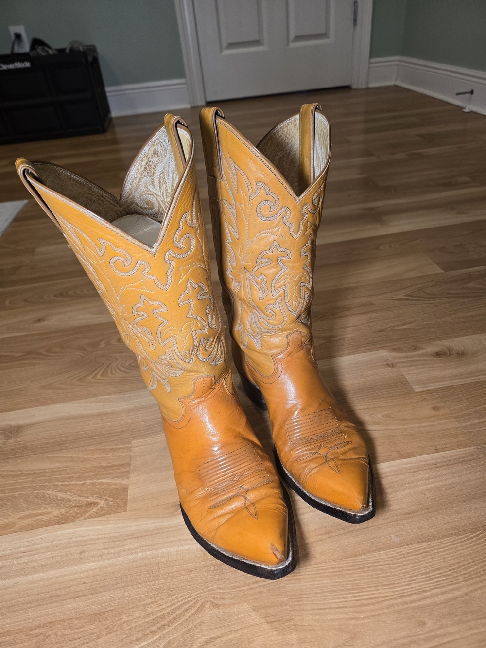 Justin Boots Orange Embroidered Western Heeled Boots